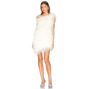 The Bar White Feathered Mini Dress